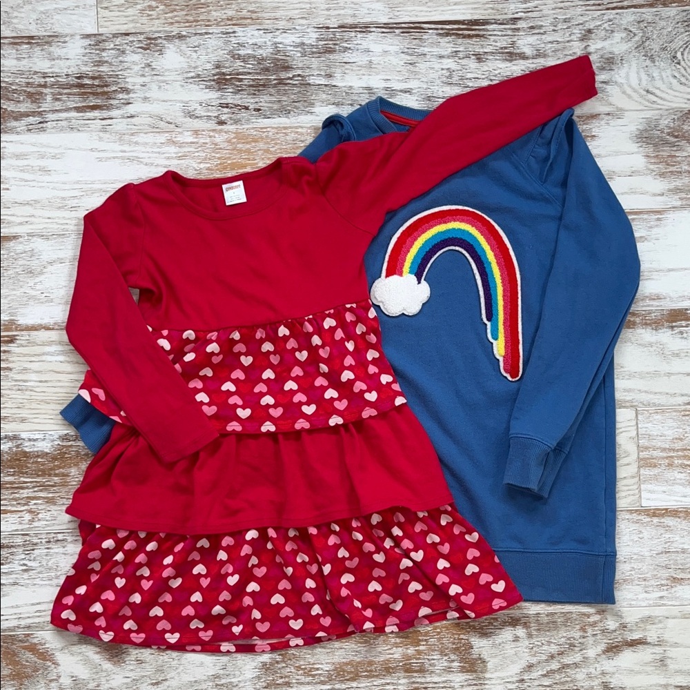 Gymboree Valentines Dress and Rainbow Sweatshirt Dress bundle
